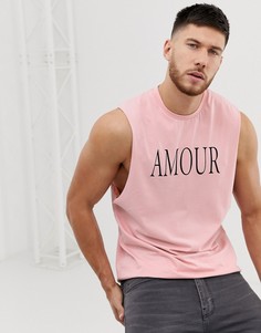 Футболка без рукавов с заниженными проймами и принтом ASOS DESIGN-Розовый