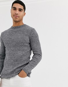 Серый меланжевый джемпер в рубчик обтягивающего кроя New Look