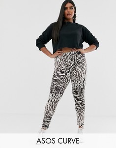 Серые леггинсы с тигровым принтом ASOS DESIGN Curve-Мульти