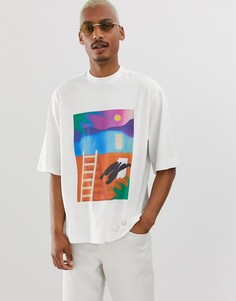 Oversize-футболка с принтом в виде художественной иллюстрации Noak-Белый