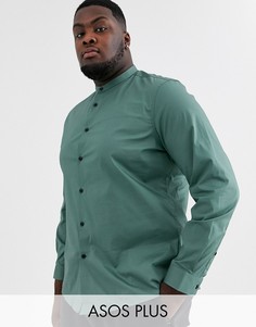 Темно-зеленая приталенная рубашка с воротником на пуговице ASOS DESIGN Plus-Зеленый