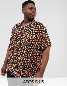 Свободная рубашка из вискозы с принтом ASOS DESIGN Plus-Черный