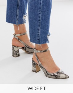 Туфли-лодочки на блочном каблуке, с острым носком и змеиным принтом New Look wide fit-Розовый