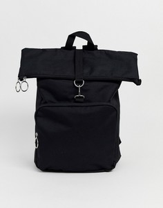Черный рюкзак с передним карманом и отворотом ASOS DESIGN