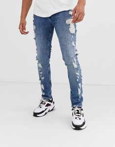 Синие выбеленные джинсы скинни с рваной отделкой ASOS DESIGN-Синий