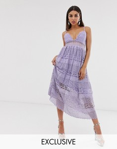 Сиреневое кружевное платье миди с бретельками Missguided-Фиолетовый