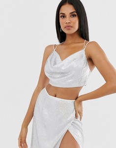Кроп-топ от комплекта со свободным воротом и пайетками ASOS DESIGN-Белый