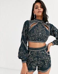 Комбинируемый бархатный топ с заклепками и вырезами ASOS DESIGN-Синий