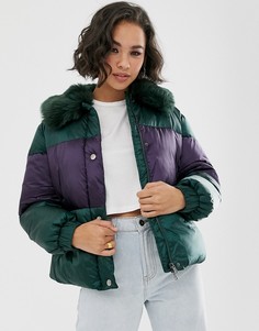 Дутая куртка с воротником из искусственного меха Emporio Armani-Зеленый