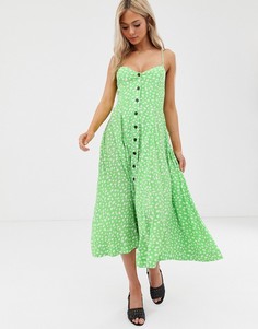 Платье миди в горошек с бретельками Moon River-Зеленый