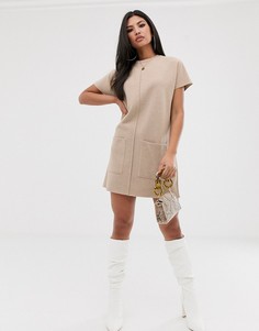 Мягкое платье-футболка с эффектом изнаночных швов ASOS DESIGN-Бежевый