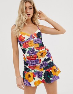 Платье мини с драпированным дизайном и цветочным принтом ASOS DESIGN-Мульти