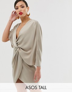 Атласное платье мини с рукавами-кимоно ASOS DESIGN Tall-Мульти