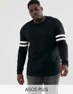Черный лонгслив с полосками на рукавах ASOS DESIGN Plus