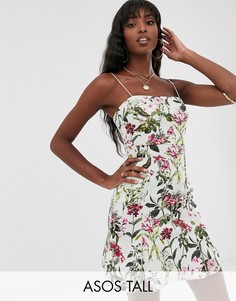 Короткое приталенное платье с кроп-топом и принтом ASOS DESIGN Tall-Зеленый