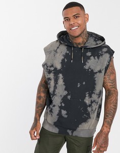 Oversize-худи без рукавов с принтом тай-дай ASOS DESIGN-Черный