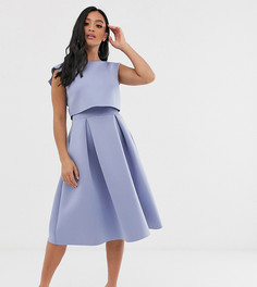 Платье миди для выпускного с укороченным лифом ASOS DESIGN Petite-Синий