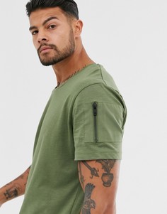 Зеленая футболка с глубоким вырезом и закругленным краем Jack & Jones Core-Зеленый