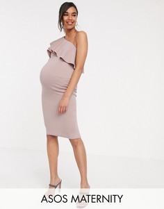 Платье миди на одно плечо с оборками ASOS DESIGN Maternity-Розовый