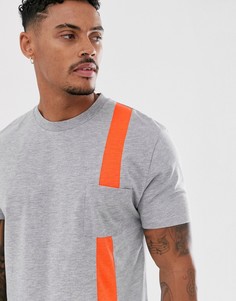 Серая свободная футболка с карманом и контрастной полосой ASOS DESIGN-Серый