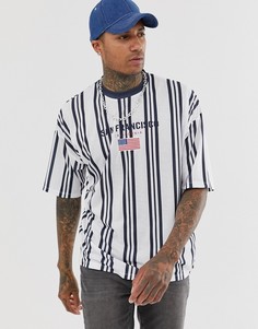 Oversize-футболка в вертикальную полоску с вышивкой ASOS DESIGN-Белый