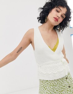 Топ в стиле кроше с запахом ASOS DESIGN-Кремовый