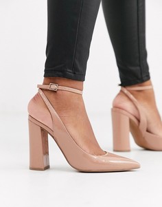 Бежевые лакированные туфли на высоком блочном каблуке ASOS DESIGN Pace-Бежевый