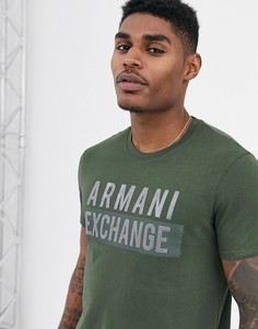Футболка хаки с логотипом Armani Exchange-Зеленый