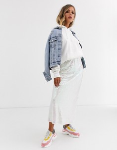 Юбка миди с пайетками ASOS DESIGN-Белый