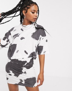 Укороченная трикотажная oversize-футболка с принтом Noisy May-Мульти