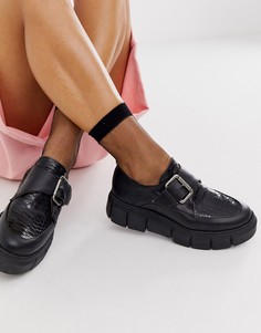 Черные туфли на массивной подошве с эффектом крокодиловой кожи и пряжками Kaltur-Черный