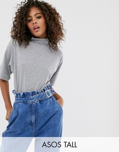 Серая меланжевая футболка с короткими рукавами и высоким воротом ASOS DESIGN Tall-Серый