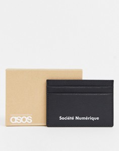 Черный кожаный кошелек для карт с принтом ASOS DESIGN