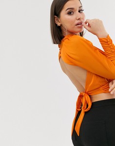Оранжевый топ с открытой спиной и длинными рукавами ASOS DESIGN