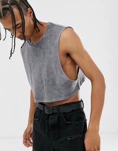 Укороченная свободная футболка без рукавов с эффектом кислотной стирки ASOS DESIGN-Серый