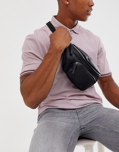 Черная кожаная сумка-кошелек на пояс с накладным карманом ASOS DESIGN-Черный