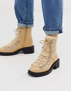 Походные ботинки с искусственным мехом ASOS DESIGN - Amsterdam-Бежевый