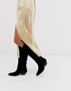 Черные сапоги в ковбойском стиле из премиум-замши ASOS DESIGN Cobra-Черный