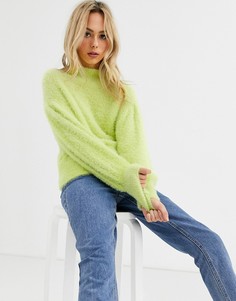 Пушистый джемпер неоновой расцветки с пышными рукавами ASOS DESIGN-Зеленый