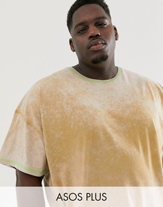 Oversize-футболка с эффектом кислотной стирки и контрастной строчкой ASOS DESIGN Plus-Бежевый