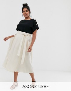 Юбка миди с запахом и завязкой ASOS DESIGN Curve-Бежевый