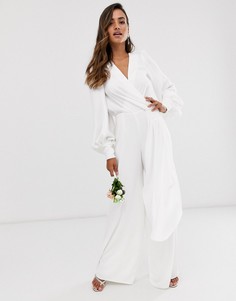Свадебный комбинезон с запахом и драпировкой сбоку ASOS EDITION-Белый