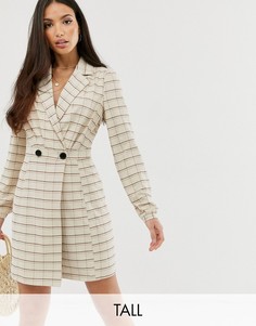 Платье в клетку с запахом Glamorous Tall-Коричневый