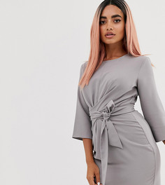 Платье мини с запахом и длинным поясом ASOS DESIGN Petite-Бежевый