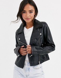 Черная байкерская куртка из искусственной кожи ASOS DESIGN-Черный