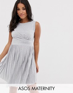 Платье миди без рукавов с запахом и плиссировкой ASOS DESIGN Maternity-Серый