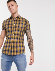 Приталенная рубашка в клетку горчичного цвета ASOS DESIGN-Желтый
