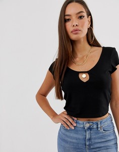 Черный кроп-топ с вырезом капелькой ASOS DESIGN