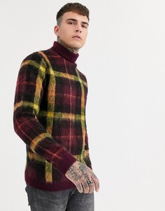 Бордовый вязаный джемпер-водолазка в клетку ASOS DESIGN-Красный