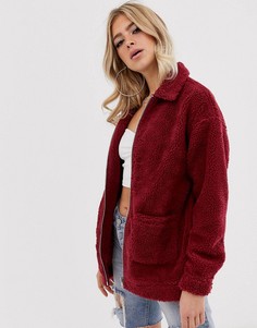 Oversize-куртка на молнии с меховой отделкой Missguided-Красный